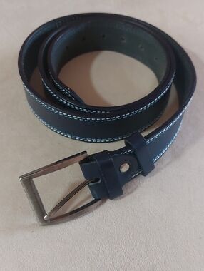 RMJ, Men's Navy Leather Belt with Contrast Stitching. Made in Poland